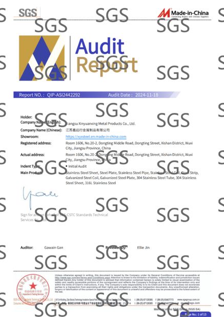 ΚΙΝΑ Jiangsu Xinyuanxing Metal Products Co.,Ltd Πιστοποιήσεις